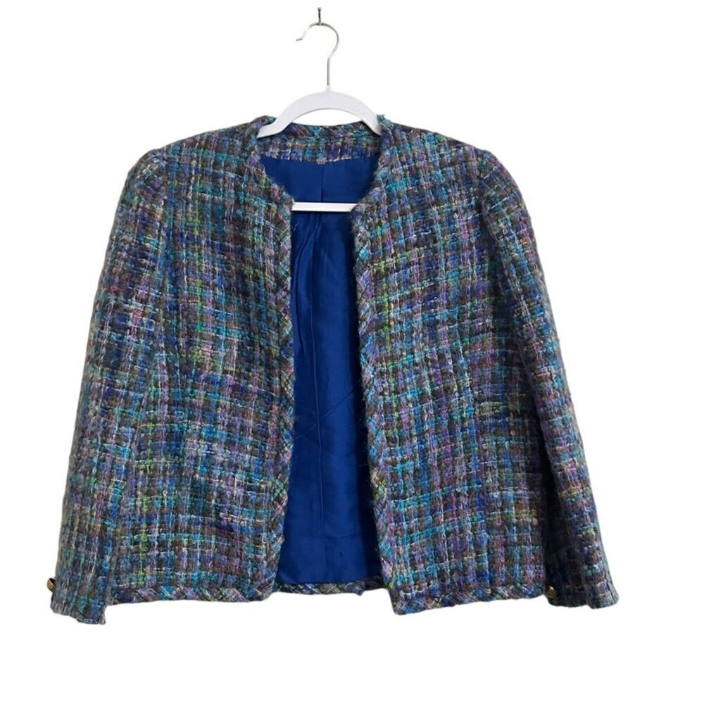 Vintage That Davenbrook Look Tweed Jacket Women's M Blue Multi 60's Office Core